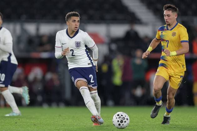 U21, U 21 England v U21 Andorra U21 UEFA EUROPEAN CHAMPIONSHIPS 13 10 2025. Group D Rico Lewis of England passes the ball during the U21 UEFA EUROPEAN CHAMPIONSHIPS match between U21 England and U21 Andorra at the Pride Park, Derby, England on 13 October 2025. Editorial use only , Copyright: xJezxTighex PSI-23028-0169