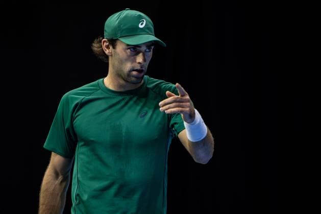 USA s Eliot Spizzirri pictured in action during the European Open ATP, Tennis Herren tennis tournament in Brussels, on Tuesday 14 October 2025. This year s edition of the tournament is taking place from 12 to 19 October 2025. JASPERxJACOBS  x136778574x