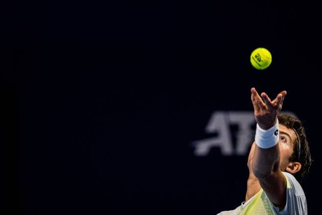 Belgian Gilles-Arnaud Bailly pictured in action during the European Open ATP, Tennis Herren tennis tournament in Brussels, on Tuesday 14 October 2025. This year s edition of the tournament is taking place from 12 to 19 October 2025. JASPERxJACOBS  x136779035x
