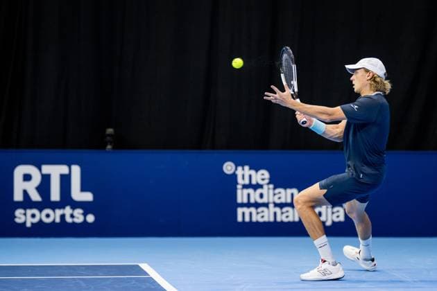 Finnish Emil Ruusuvuori pictured in action during the European Open ATP, Tennis Herren tennis tournament in Brussels, on Tuesday 14 October 2025. This year s edition of the tournament is taking place from 12 to 19 October 2025. JASPERxJACOBS  x136788601x