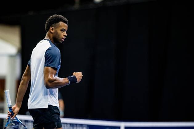 French Giovanni Mpetshi Perricard pictured in action during the European Open ATP, Tennis Herren tennis tournament in Brussels, on Tuesday 14 October 2025. This year s edition of the tournament is taking place from 12 to 19 October 2025. JASPERxJACOBS  x136788657x
