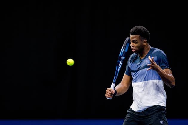 French Giovanni Mpetshi Perricard pictured in action during the European Open ATP, Tennis Herren tennis tournament in Brussels, on Tuesday 14 October 2025. This year s edition of the tournament is taking place from 12 to 19 October 2025. JASPERxJACOBS  x136788900x