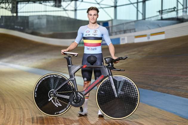 Belgian Milan Van den Haute poses for the photographer before a training session of the delegation for the upcoming World Track cycling, Rad, Radsport, Bahnrad, Bahn Championships, Tuesday 14 October 2025 in Gent. The competition will take place in Santiago, Chile, from 22 to 26 October 2025. TOM GOYVAERTS TomxGoyvaerts  x136789004x