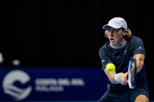 Finnish Emil Ruusuvuori pictured in action during the European Open ATP, Tennis Herren tennis tournament in Brussels, on Tuesday 14 October 2025. This year s edition of the tournament is taking place from 12 to 19 October 2025. JASPERxJACOBS  x136789667x