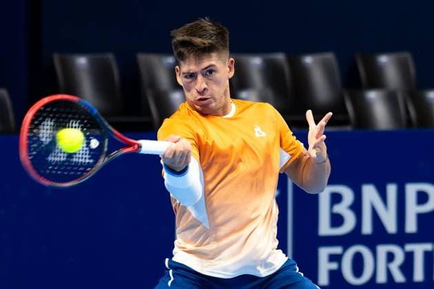 2025-10-14 BNP Paribas Fortis European Open Day Two BRUSSELS, BELGIUM - OCTOBER 14: Sebastian Baez of Argentina in action during Day Two of the BNP Paribas Fortis European Open at Brussels Expo on October 14, 2025 in Brussels, Belgium. (Photo by Joris Verwijst BSR Agency) Brussels Belgium Content not available for redistribution in The Netherlands directly or indirectly through any third parties. Copyright: xBSRxAgencyx
