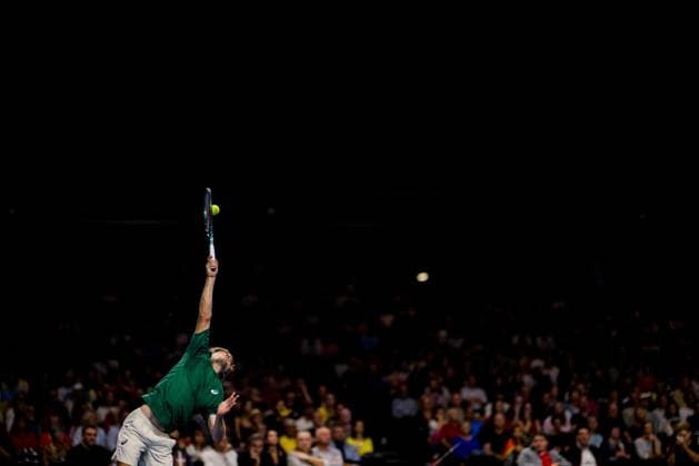 Belgian David Goffin pictured in action during the European Open ATP, Tennis Herren tennis tournament in Brussels, on Tuesday 14 October 2025. This year s edition of the tournament is taking place from 12 to 19 October 2025. JASPERxJACOBS  x136798056x