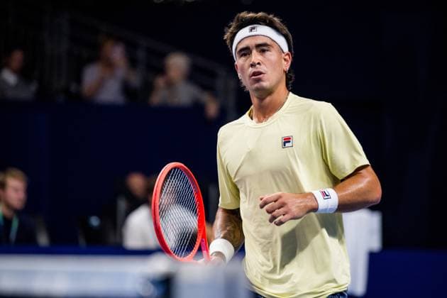 Argentina s Francisco Comesana pictured in action during the European Open ATP, Tennis Herren tennis tournament in Brussels, on Tuesday 14 October 2025. This year s edition of the tournament is taking place from 12 to 19 October 2025. JASPERxJACOBS  x136798799x