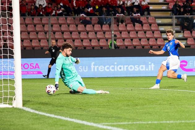 goal of Matteo Dagasso (Italy) during Qualifying - Italy U21, U 21 vs Armenia U21, UEFA European Football Championship in Cremona, Italy, October 14 2025  Copyright: xRobertaxCorradin IPAxSportx xipa-agency.netx xx IPA_66548117 IPA_Agency_IPA66548117