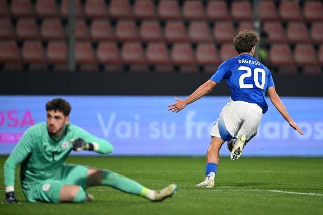 Cm Cremona 14 10 2025 - qualificazione Europeo 2027 U21, U 21 Italia-Armenia foto Cristiano Mazzi Image nella foto: esultanza gol Matteo Dagasso 