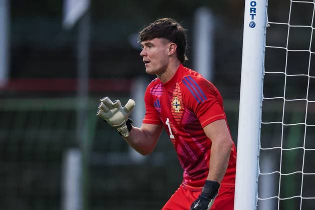 Fussball, U21, U 21 EM Qualifikation Gruppe F - 5.Spieltag Nordirland U21 - Deutschland U21 14.10.2025, The Oval Stephan McMullan (Nordirland, 1) Belfast The Oval Nordirland