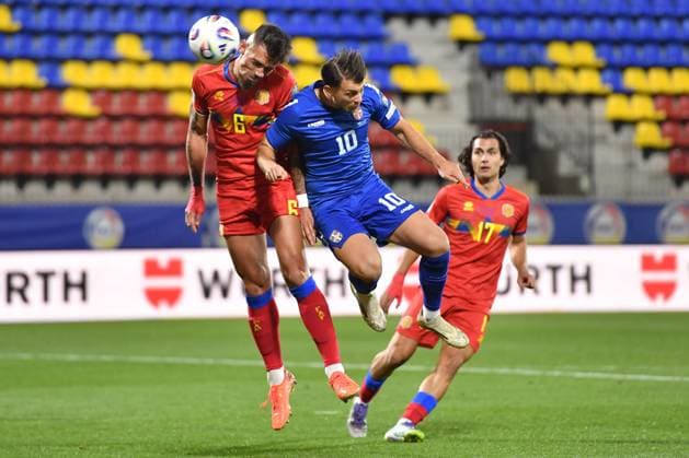 ANDORRA vs SERBIA LAZAR SAMARDZIC vs CHRISTIAN GARCIA football Andorra vs Serbia FIFA World Cup, WM, Weltmeisterschaft, Fussball qualifications match at stadium Estadi FAF Encamp stadium, Andorra 14.10.2025 Foto: FOOTBALL, SERBIA, ANDORRA, FIFA WORLD CUP QUALIFICATIONS MATCH Andorra la Vella Estadi FAF Encamp stadium Andorra Copyright: xMarkoxMetlas xMNxPressx