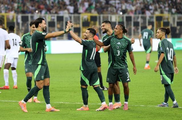 Algeria v Uganda - 2026 FIFA World Cup, WM, Weltmeisterschaft, Fussball Qualifier Algerian player Mohamed El Amine Amoura (C) celebrates his goal during the 2026 FIFA World Cup qualifying football match between Algeria and Uganda in Tizi Ouzou, Algeria, on October 14, 2025 TIZI ouzou Algeria  Copyright: xAPPx originalFilename:app-notitle251014_npWjz.jpg