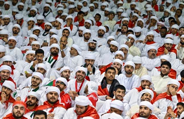 UQATAR v NITED ARAB EMIRATES-2026 FIFA World Cup, WM, Weltmeisterschaft, Fussball ASIAN QUALIFIER PLAYOFFS Fans of of United Arab Emirates during the FIFA World Cup 2026 AFC Asian qualifiers playoffs group A match between Qatar and United Arab Emirates at Jassim Bin Hamad Stadium in Doha, Qatar, on October 14, 2025. DOHA Qatar Copyright: xNOUSHADx