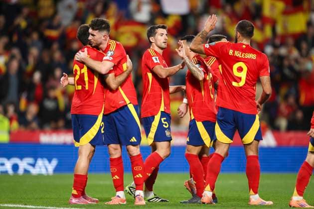 Espanha x Bulgária VALLADOLID, CL - 14.10.2025: ESPANHA X BULGaRIA - Spanish national team, Nationalteam celebrates fourth goal during Spain vs Bulgaria match held at Estadio JosÃ Zorrilla in Valladolid, CL, this Tuesday, 14th. (Photo: Santiago Regaira Fotoarena) x2824350x  SantiagoxRegaira