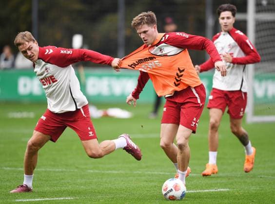 15.10.2025, xophax, Fussball 1.Bundesliga Saison 2025 2026 1.FC Köln Training Timo Hübers , links und Marius Bülter , rechts Leverkusen