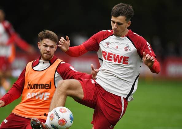 15.10.2025, xophax, Fussball 1.Bundesliga Saison 2025 2026 1.FC Köln Training Jan Thielmann , links und Luc Dabrowski, rechts Leverkusen