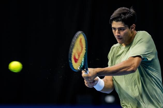 Italian Federico Cina pictured in action during the European Open ATP, Tennis Herren tennis tournament in Brussels, on Wednesday 15 October 2025. This year s edition of the tournament is taking place from 12 to 19 October 2025. JASPERxJACOBS  x136871580x