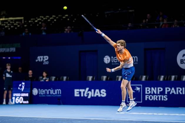 German Yannick Hanfmann pictured in action during the European Open ATP, Tennis Herren tennis tournament in Brussels, on Wednesday 15 October 2025. This year s edition of the tournament is taking place from 12 to 19 October 2025. JASPERxJACOBS  x136871768x
