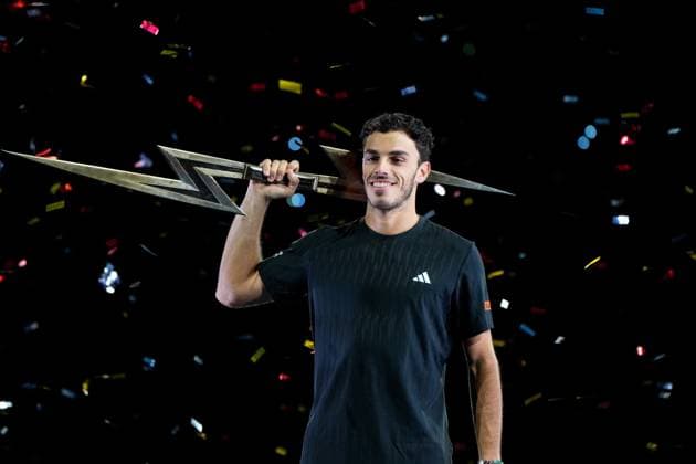 UTS Hong Kong 2025 Day 2 Argentine Tennis Player Francisco Cerundolo receiving his trophy after winning the UTS Hong Kong on October 15, 2025 in Hong Kong. (Photo by Vernon Yuen Nexpher Images)