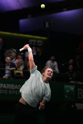 251015 Sebastian Korda of USA competes in a men s singles tennis match during day 5 of the ATP, Tennis Herren 250 Nordic Open on October 15, 2025 in Stockholm. Photo: Jesper Zerman BILDBYRAN kod JZ JZ0628 tennis nordic open day 5 bbeng Copyright: JESPERxZERMAN BB251015JZ003