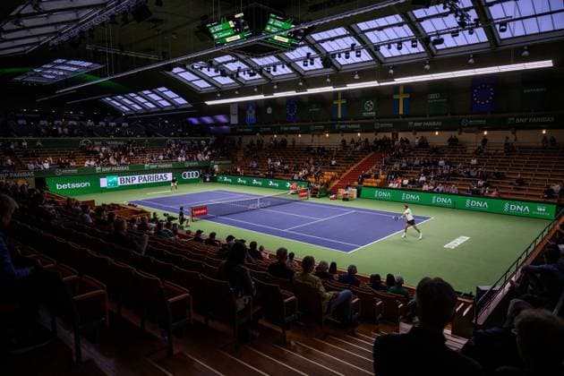 251015 General view if Center court as Sebastian Korda of USA competes in a men s singles tennis match during day 5 of the ATP, Tennis Herren 250 Nordic Open on October 15, 2025 in Stockholm. Photo: Jesper Zerman BILDBYRAN kod JZ JZ0628 tennis nordic open day 5 bbeng arena kungliga tennishallen Copyright: JESPERxZERMAN BB251015JZ004