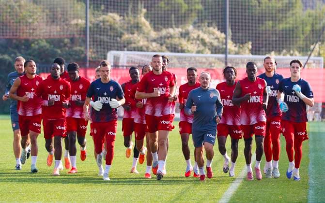 La Turbie, France - October 14, 2025: AS Monaco Football Club team training Session at the Headquarter. Mandoga Media Germany AS Monaco Football Club team training at the Headquarter