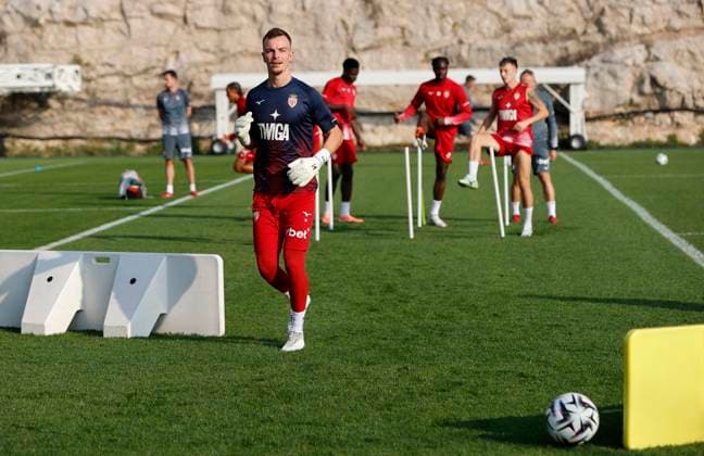La Turbie, France - October 14, 2025: AS Monaco Football Club team training Session at the Headquarter with Swiss German Goalkeeper Philipp François Koehn, Kohn, Köhn, Mandoga Media Germany AS Monaco Football Club team training at the Headquarter