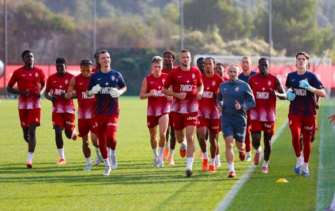 La Turbie, France - October 14, 2025: AS Monaco Football Club team training Session at the Headquarter. Mandoga Media Germany AS Monaco Football Club team training at the Headquarter