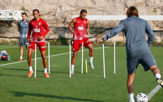 La Turbie, France - October 14, 2025: AS Monaco Football Club team training Session at the Headquarter with german Paris Josua Brunner. Mandoga Media Germany AS Monaco Football Club team training at the Headquarter