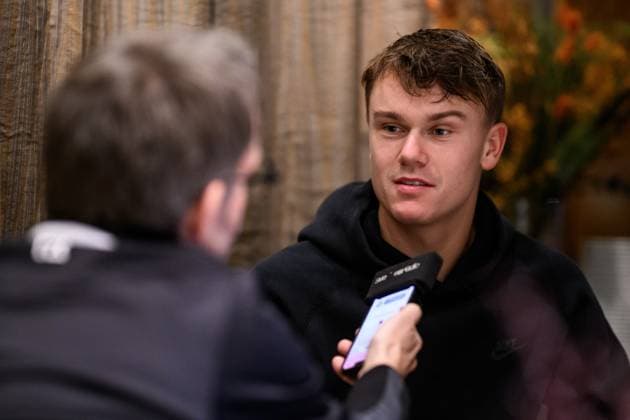 251015 Holger Rune of Denmark speaks to media during day 5 of the ATP, Tennis Herren 250 Nordic Open on October 15, 2025 in Stockholm. Photo: Jesper Zerman BILDBYRAN kod JZ JZ0628 tennis nordic open day 5 bbeng Copyright: JESPERxZERMAN BB251015JZ007