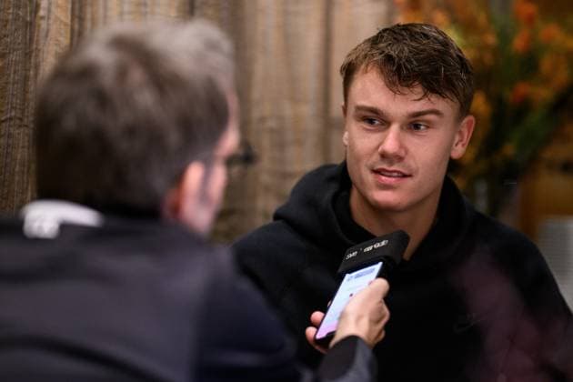 251015 Holger Rune of Denmark speaks to media during day 5 of the ATP, Tennis Herren 250 Nordic Open on October 15, 2025 in Stockholm. Photo: Jesper Zerman BILDBYRAN kod JZ JZ0628 tennis nordic open day 5 bbeng Copyright: JESPERxZERMAN BB251015JZ008