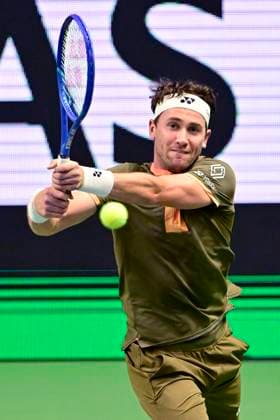 STOCKHOLM, SWEDEN 20251015 Casper Ruud, Norway, in his match against Marin Cilic, Croatia, during the BNP Paribas Nordic Open tennis tournament at the Royal Swedish Tennis Hall. STOCKHOLM SWEDEN x10030x