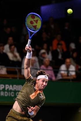 251015 Casper Ruud of Norway competes in a men s singles tennis match during day 5 of the ATP, Tennis Herren 250 Nordic Open on October 15, 2025 in Stockholm. Photo: Jesper Zerman BILDBYRAN kod JZ JZ0628 tennis tennis nordic open day 5 bbeng norge norway Copyright: JESPERxZERMAN BB251015JZ011