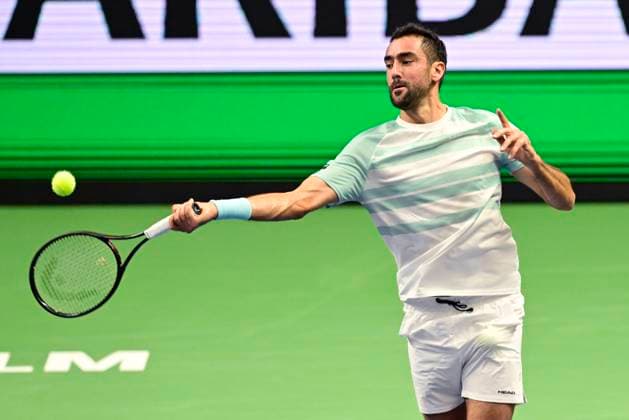 STOCKHOLM, SWEDEN 20251015 Marin Cilic, Croatia, in his match against Casper Ruud, Norway, during the BNP Paribas Nordic Open tennis tournament at the Royal Swedish Tennis Hall. STOCKHOLM SWEDEN x10030x