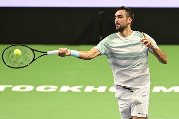 STOCKHOLM, SWEDEN 20251015 Marin Cilic, Croatia, in his match against Casper Ruud, Norway, during the BNP Paribas Nordic Open tennis tournament at the Royal Swedish Tennis Hall. STOCKHOLM SWEDEN x10030x