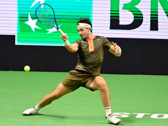 STOCKHOLM, SVERIGE 20251015 Casper Ruud, Norge, i sin match mot Marin Cilic, Kroatien, under tennisturneringen BNP Paribas Nordic Open i Kungliga tennishallen. STOCKHOLM SVERIGE x10030x