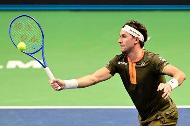 STOCKHOLM, SWEDEN 20251015 Casper Ruud, Norway, in his match against Marin Cilic, Croatia, during the BNP Paribas Nordic Open tennis tournament at the Royal Swedish Tennis Hall. STOCKHOLM SWEDEN x10030x