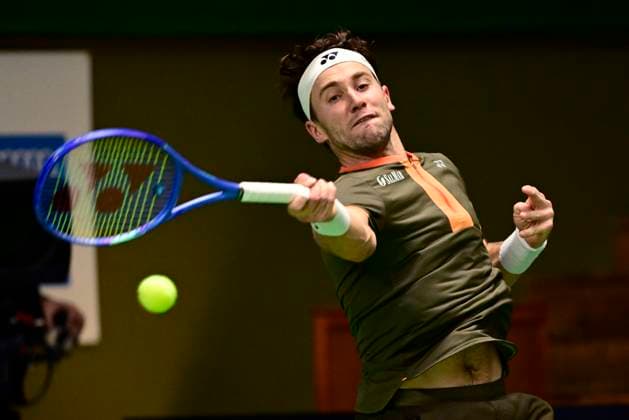 STOCKHOLM, SWEDEN 20251015 Casper Ruud, Norway, in his match against Marin Cilic, Croatia, during the BNP Paribas Nordic Open tennis tournament at the Royal Swedish Tennis Hall. STOCKHOLM SWEDEN x10030x