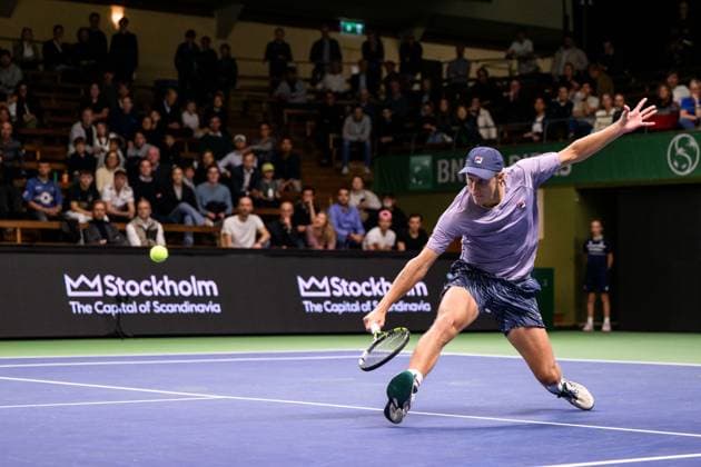 251015 Leo Borg of Sweden competes in a men s singles tennis match during day 5 of the ATP, Tennis Herren 250 Nordic Open on October 15, 2025 in Stockholm. Photo: Jesper Zerman BILDBYRAN kod JZ JZ0628 tennis tennis nordic open day 5 bbeng sverige sweden Copyright: JESPERxZERMAN BB251015JZ039