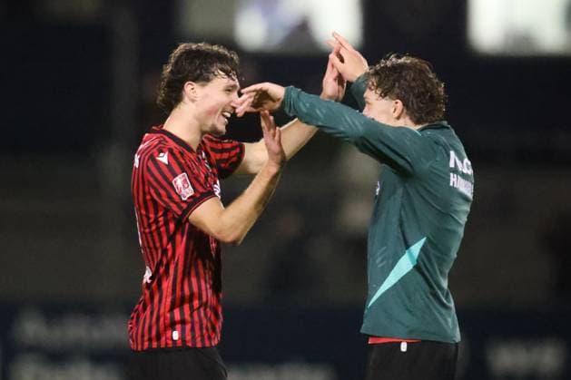 15.10.2025, Fussball, Herren, Regionalliga Nord, 8. Spieltag, BSV Kickers Emden - Hannover 96 II Jubel nach Schlusspfiff bei Hannover