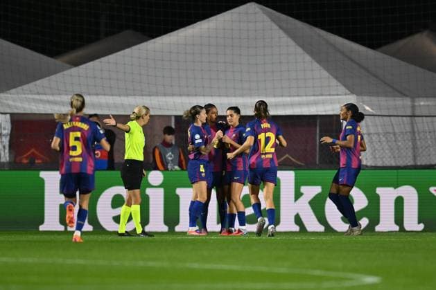Esmee Brugts of F.C. Barcelona celebrates after scoring the goal of 0-1 during the Women s Champions League Matchday 2 between A.S. Roma and F.C. Barcelona at the Tre Fontane Stadium on October 15, 2025 in Rome, Italy.  Copyright: xDomenicoxCippitelli IPAxSportx xipa-agency.netx xx IPA_66615323 IPA_Agency_IPA66615323