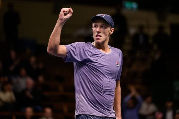 251015 Leo Borg of Sweden celebrates as he competes in a men s singles tennis match during day 5 of the ATP, Tennis Herren 250 Nordic Open on October 15, 2025 in Stockholm. Photo: Jesper Zerman BILDBYRAN kod JZ JZ0628 tennis tennis nordic open day 5 bbeng jubel sverige sweden celebrates Copyright: JESPERxZERMAN BB251015JZ046