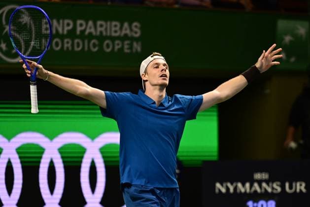 STOCKHOLM, SWEDEN 20251015 Denis Shapovalov, Canada, in his match against Leo Borg, Norway, during the BNP Paribas Nordic Open tennis tournament at the Royal Swedish Tennis Hall. STOCKHOLM SWEDEN x10030x