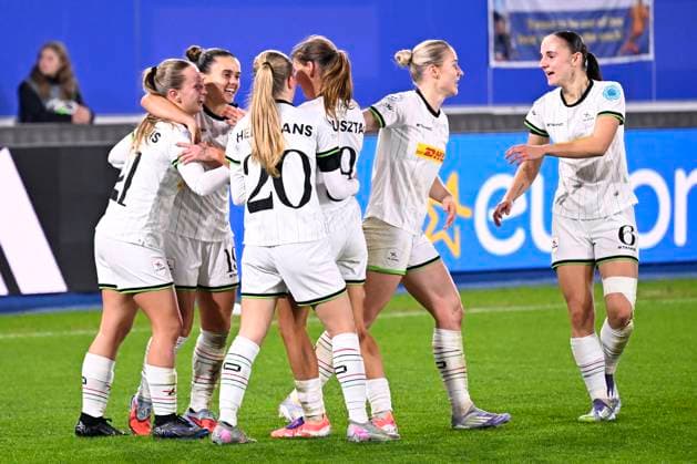OH Leuven v FC Twente - UEFA Women s Champions League LEUVEN, BELGIUM - OCTOBER 15 : The team of OH Leuven celebrates after the 2-1 goal of Pusztai Sara midfielder of OH Leuven during the UEFA Women s Champions League 2025 26 League Phase MD2 match between OH Leuven and Twente on October 15, 2025 in Leuven, Belgium, 15 10 2025 Leuven Belgium  Copyright: xTomasxSiskx