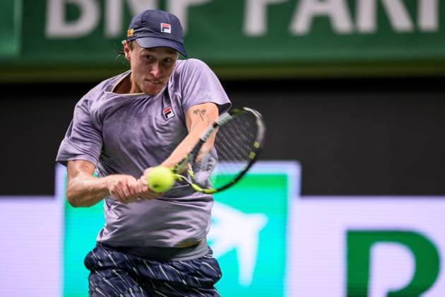 251015 Leo Borg of Sweden competes in a men s singles tennis match during day 5 of the ATP, Tennis Herren 250 Nordic Open on October 15, 2025 in Stockholm. Photo: Jesper Zerman BILDBYRAN kod JZ JZ0628 tennis nordic open day 5 bbeng Copyright: JESPERxZERMAN BB251015JZ060
