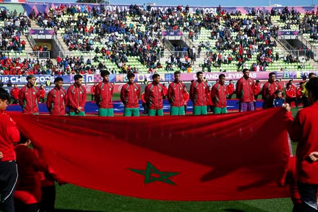 Futbol, Marruecos vs Francia. Mundial sub 20, Chile 2025. El equipo de Marruecos es fotografiado durante un partido de semifinal del mundial sub 20 realizado en el estadio Elias Figueroa de Valparaiso, Chile. 15 10 2025 Sebastian Cisternas Photosport Football, Morocco vs France. U-20 World Cup Championship. Morocco™s team is pictured during a semifinal match of the U-20 World Cup at the Elias Figueroa stadium in Valparaiso, Chile. 15 10 2025 Sebastian Cisternas Photosport Marruecos vs Francia. Mundial sub 20, Chile 2025 