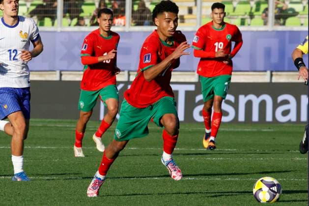 Futbol, Marruecos vs Francia. Mundial sub 20, Chile 2025. El jugador de Marruecos Gessime Yassine es fotografiado durante un partido de semifinal del mundial sub 20 realizado en el estadio Elias Figueroa de Valparaiso, Chile. 15 10 2025 Martin Thomas Photosport Football, Morocco vs France. U-20 World Cup Championship. Morocco™s player Gessime Yassine is pictured during a semifinal match of the U-20 World Cup at the Elias Figueroa stadium in Valparaiso, Chile. 15 10 2025 Martin Thomas Photosport Marruecos vs Francia. Mundial sub 20, Chile 2025 