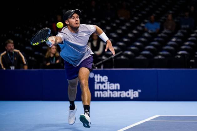 US Christian Harrison pictured in action during the European Open ATP, Tennis Herren tennis tournament in Brussels, on Thursday 16 October 2025. This year s edition of the tournament is taking place from 12 to 19 October 2025. JASPERxJACOBS  x136959623x