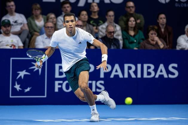 Canadian Felix Auger-Aliassime pictured in action during the European Open ATP, Tennis Herren tennis tournament in Brussels, on Thursday 16 October 2025. This year s edition of the tournament is taking place from 12 to 19 October 2025. DAVIDxPINTENS  x136982129x