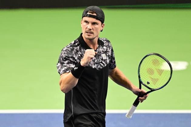 STOCKHOLM, SWEDEN 20251016 Marton Fucsovics, Hungary, in his match against Holger Rune, Denmark, during the BNP Paribas Nordic Open tennis tournament at the Royal Swedish Tennis Hall. STOCKHOLM SWEDEN x10030x